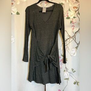 Dark Green Space Dye Jersey Front Tie Dress